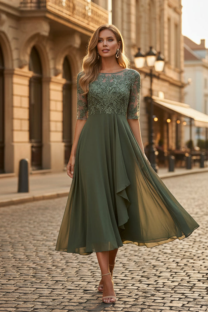 Classic women's elegant half-sleeve evening dress. Perfect formal occasion wear for sophisticated events.