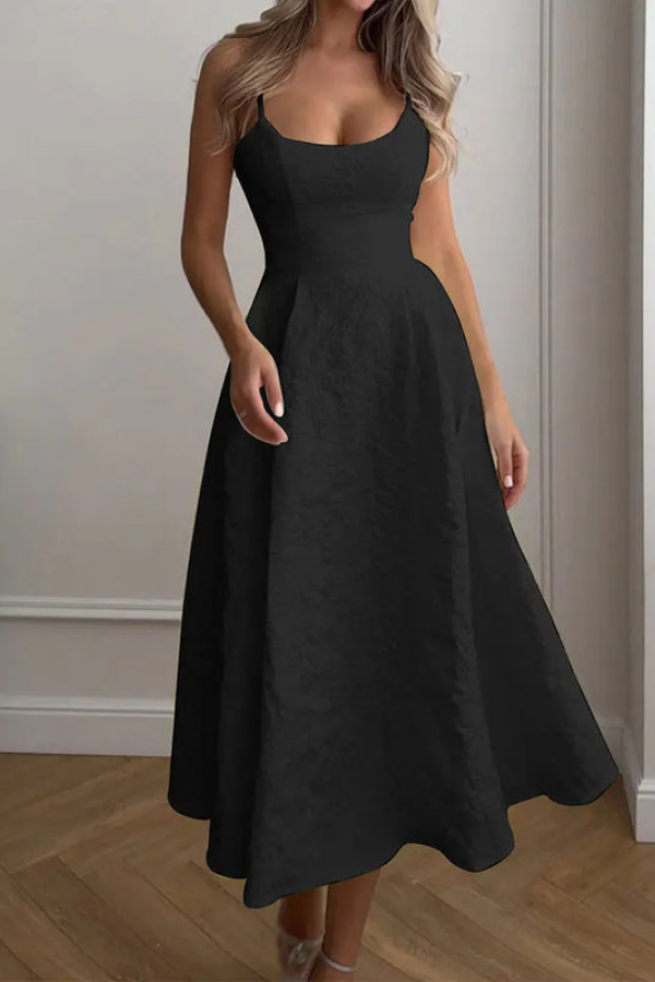 Stylish women's halter neck maxi dress with keyhole. Perfect elegant beachwear or summer party dress.