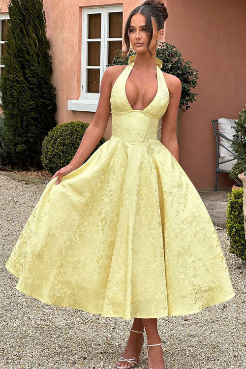 Stunning A-line formal gown with a chic halterneck for special occasions.