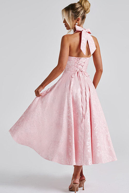 Stunning women's homecoming maxi dress, flattering halterneck style.