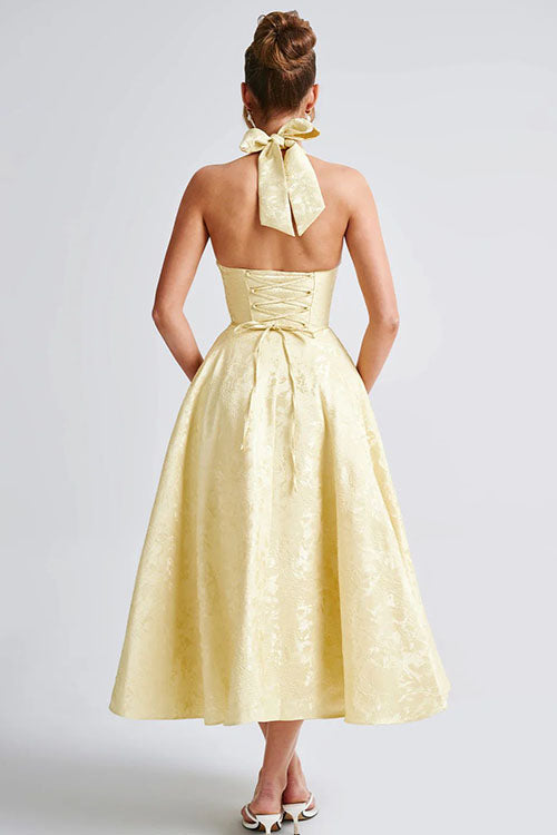 Elegant women's A-line dress, perfect for homecoming with a halterneck.