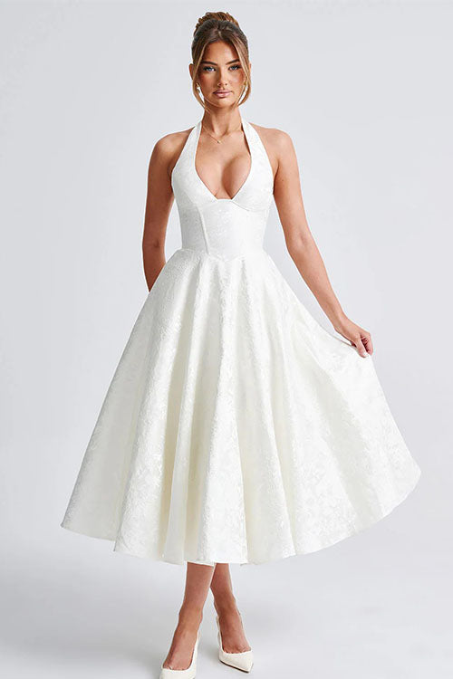 Beautiful women's formal party dress, stunning halterneck design.