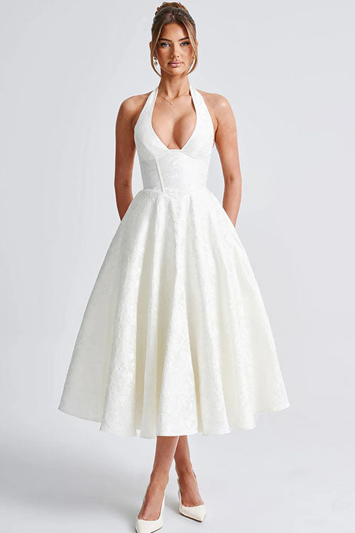 Stunning women's homecoming gown, flattering halterneck, maxi length.
