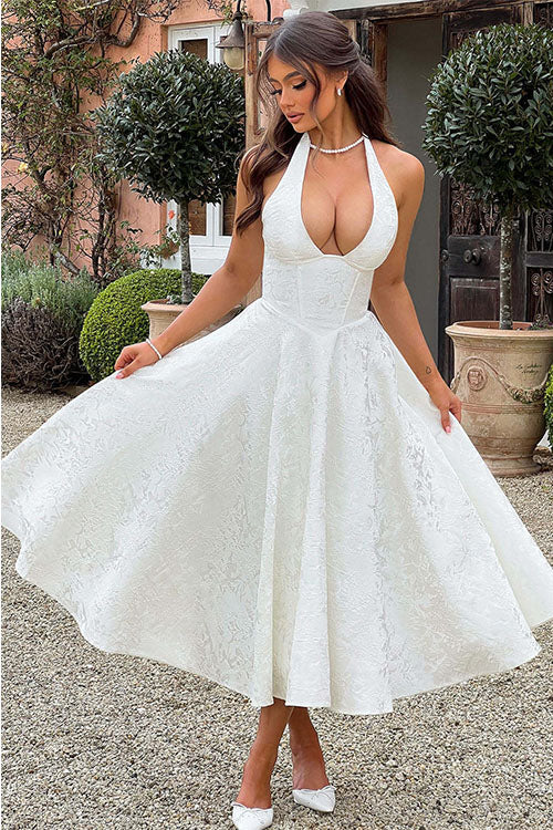 Flattering halterneck maxi dress, a stylish choice for women's homecoming.
