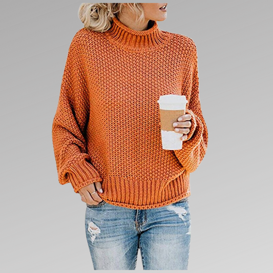 Elegant women's high-neck sweater in a cozy knit. Perfect for sophisticated fall & winter fashion and chic comfort.