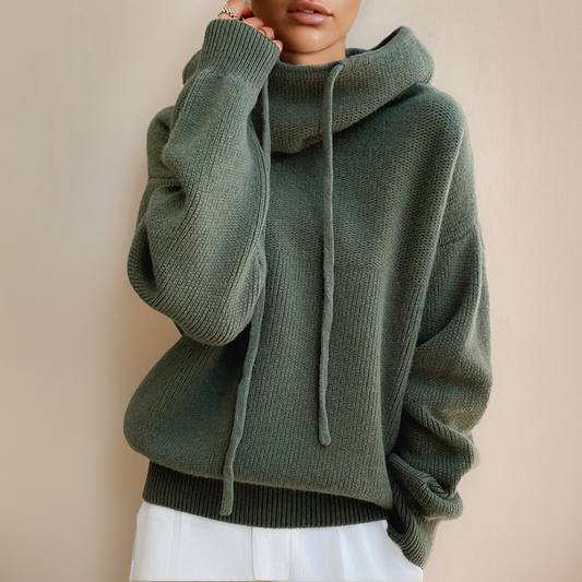 Elegant women's high-neck turtleneck top in a sophisticated pearl gray, perfect for fall and winter style.