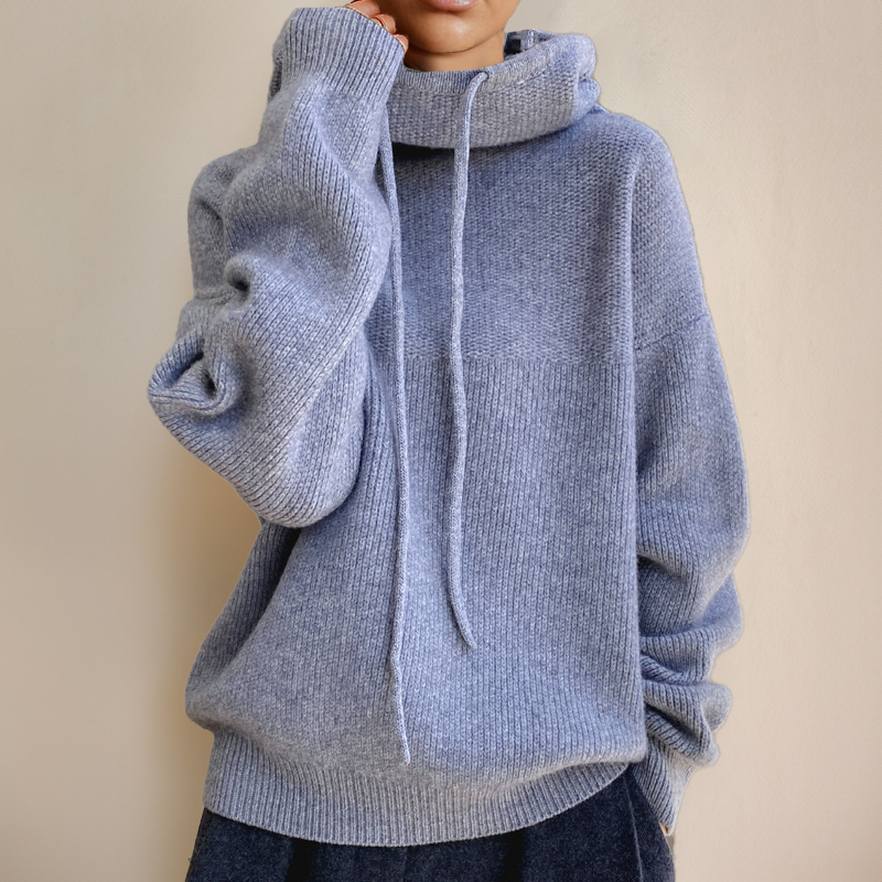 Versatile women's high-neck turtleneck top in a chic pearl gray, offering elegant style for fall & winter.