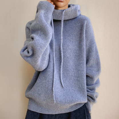 Versatile women's high-neck turtleneck top in a chic pearl gray, offering elegant style for fall & winter.