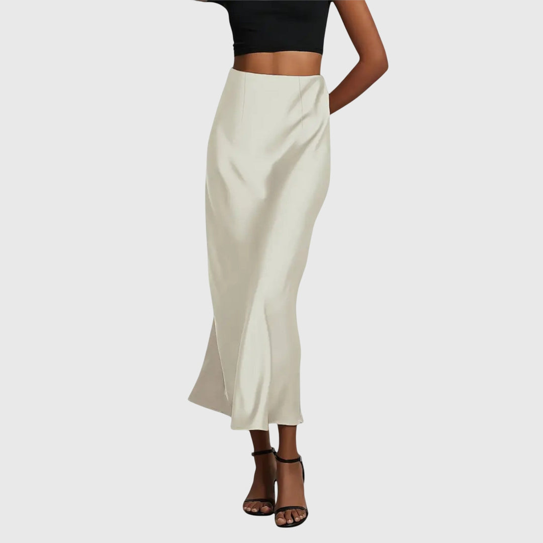 Elegant women's high waist maxi skirt, bias cut slip style, perfect for sophisticated evening wear.