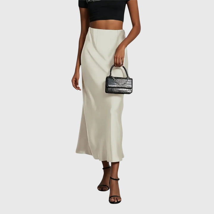 Stylish bias cut high waist maxi skirt for women, offering a graceful slip style drape for versatile wear.