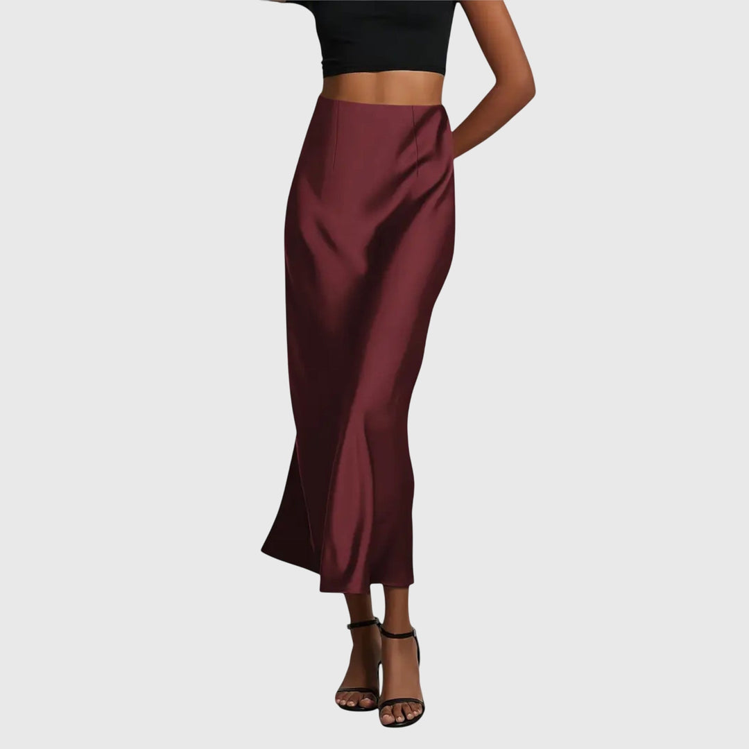 Flowy women's slip style long skirt with a comfortable high waist and elegant bias cut for a flattering silhouette.