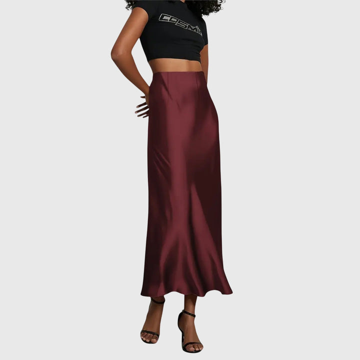 Classic women's high waist bias cut maxi skirt, a timeless slip style apparel piece for elegant fashion.