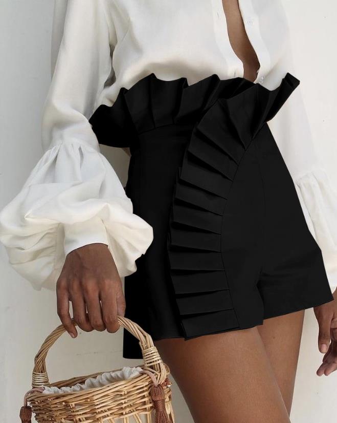 Stylish women's high-waisted shorts with ruffle detail, comfortable for versatile summer outfits.