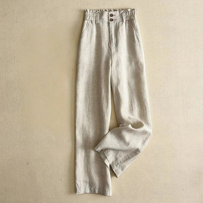 Elegant women's high-waist wide-leg flowy trousers, perfect for spring/summer comfort and chic style.
