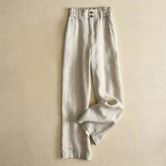 Elegant women's high-waist wide-leg flowy trousers, perfect for spring/summer comfort and chic style.