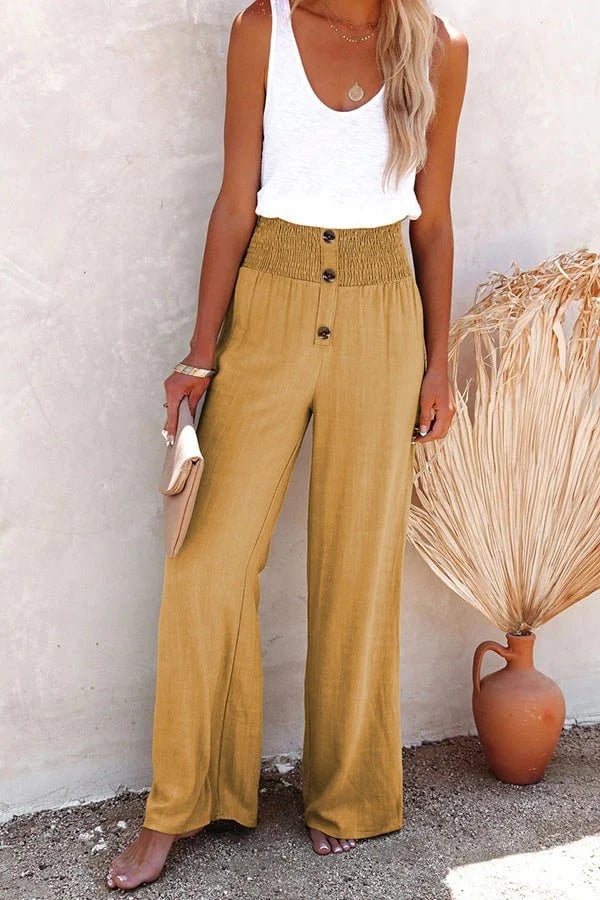 Fashionable women's high-waisted tailored trousers, designed for a comfortable fit and elegant modern style.