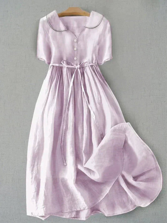 Elegant women's Isla midi dress with mid-sleeves in light purple. Perfect versatile summer dress with a relaxed fit.