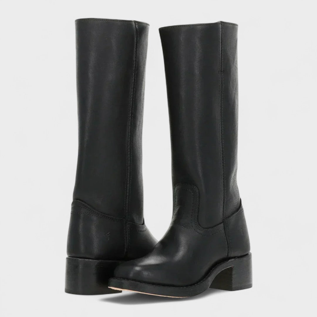 Classic brown women's knee-high equestrian boots for elegant fall and winter fashion, comfort-focused.