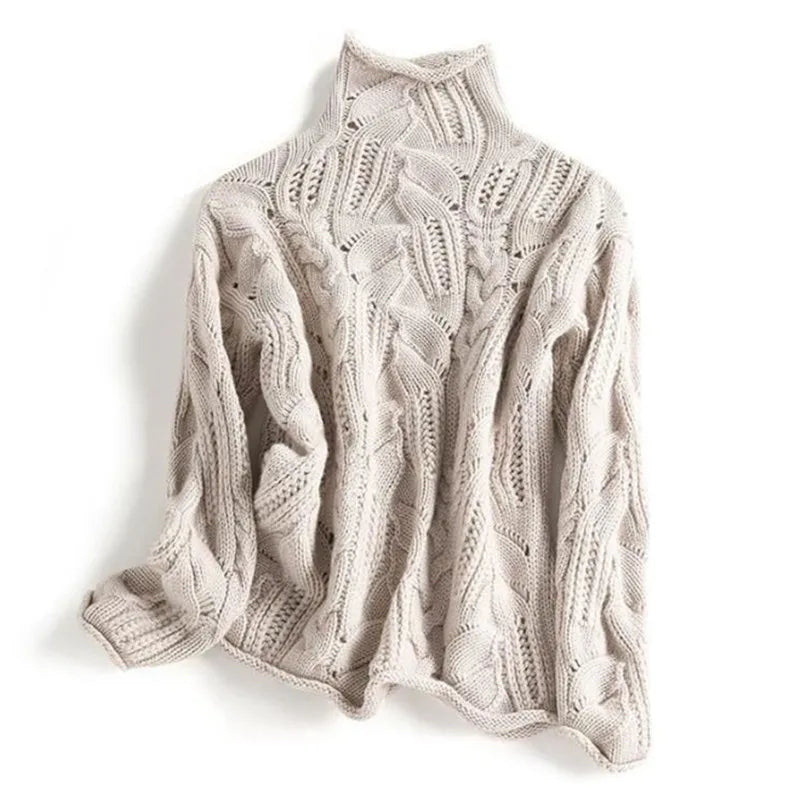Modern classic women's knit pullover. Stylish long sleeve sweater for elegant fall and winter everyday wear. Cozy top.