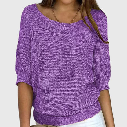 Chic women's long sleeve sweater, elegant knit for cozy fall & winter comfort. Versatile womenswear fashion.