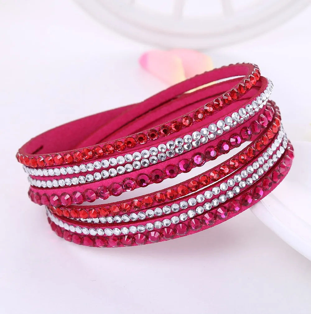 Layered rhinestone wrap bracelet for women, an elegant and sparkling jewelry accessory for fashionistas.
