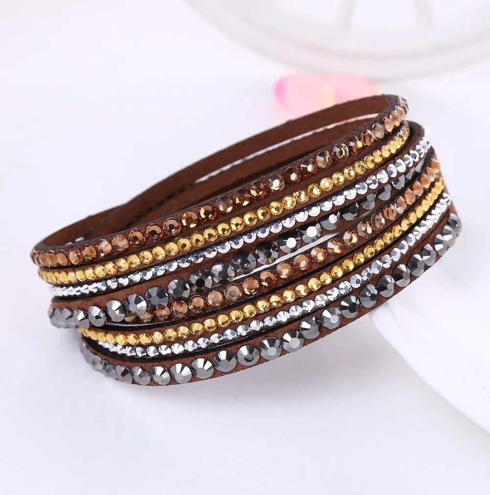 Dazzling women's layered rhinestone wrap bracelet, adding elegant sparkle to any fashion ensemble.