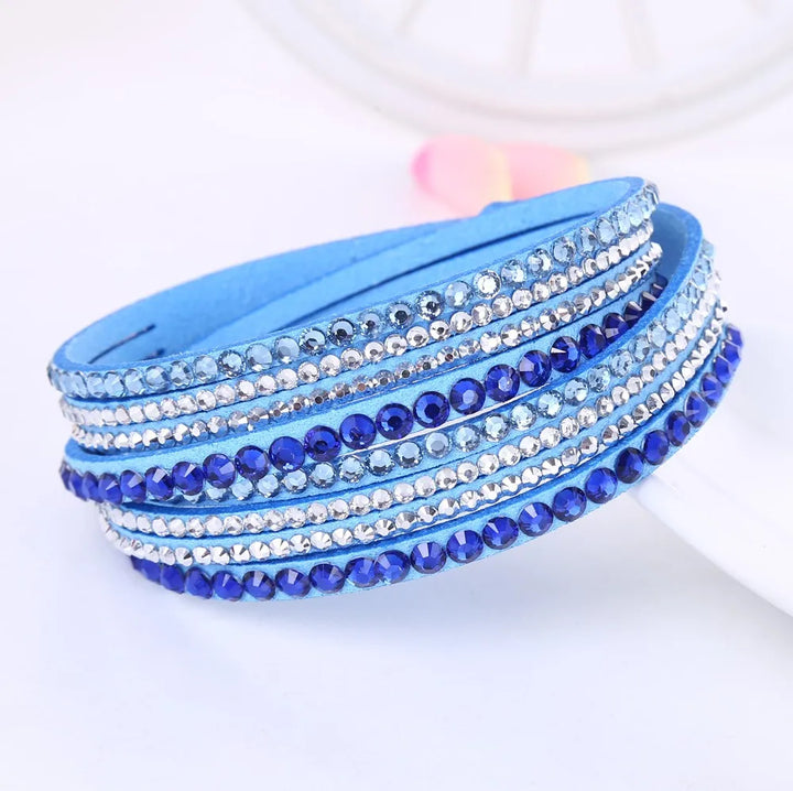 Elegant layered rhinestone wrap bracelet, a women's accessory that brings sparkle to fashion jewelry.