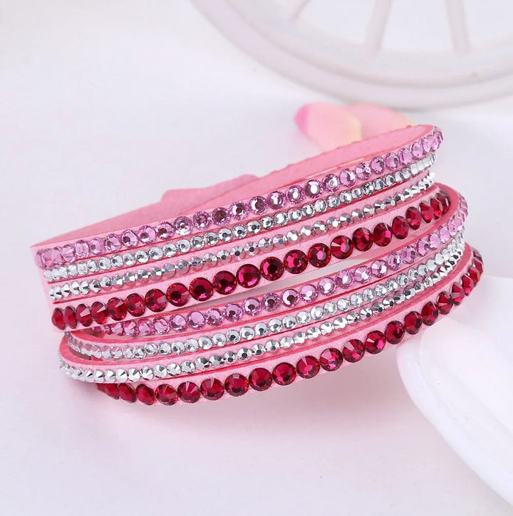 Rhinestone layered wrap bracelet, a shimmering women's jewelry piece providing elegant sparkle and style.