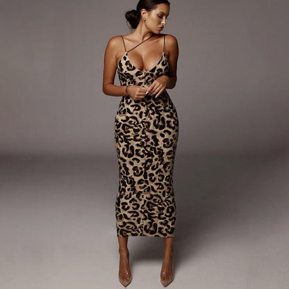 Elegant women's leopard print midi dress, perfect for stylish versatile fashion.