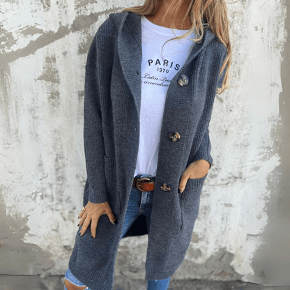 Fashionable women's long cardigan, a chic and elegant outerwear piece for versatile autumn/winter style.
