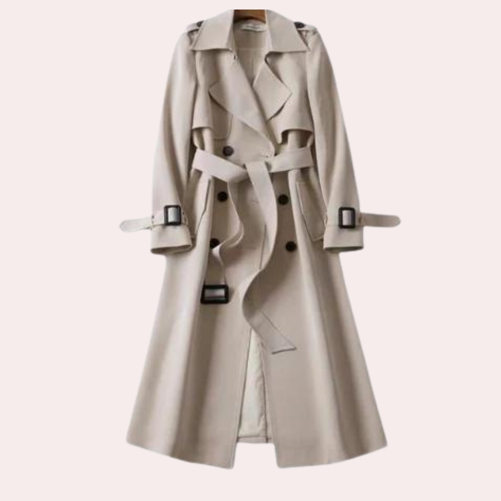 Chic women's long autumn/winter coat, tailored and double-breasted, perfect for a refined look.