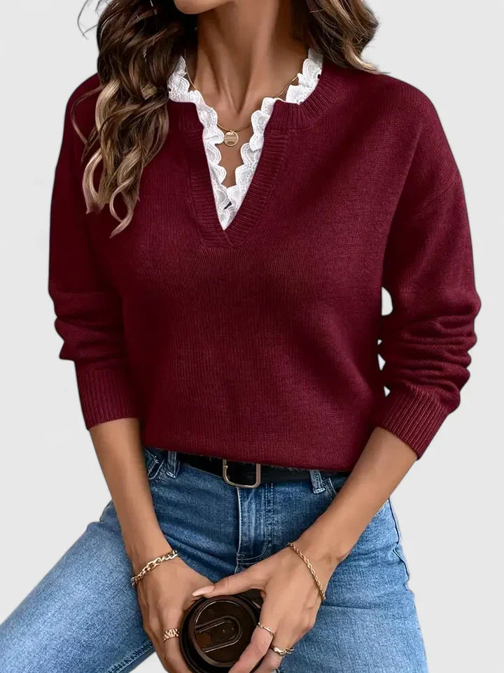 Comfortable fit women's elegant long-sleeve blouse with delicate lace details. A versatile ladies shirt.