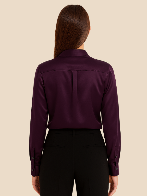 Versatile long sleeve button-up blouse for women, ideal for office or events.