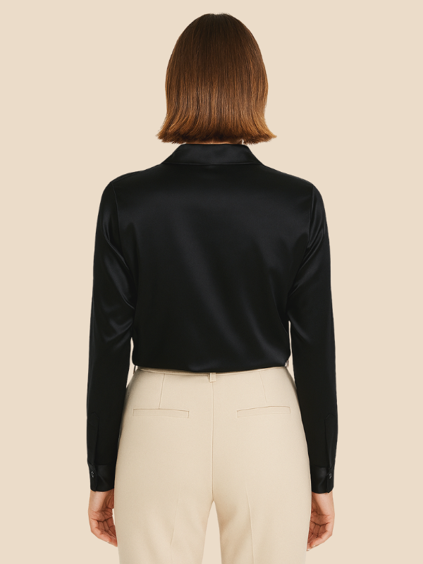 Relaxed fit women's elegant long sleeve button blouse for versatile styling.