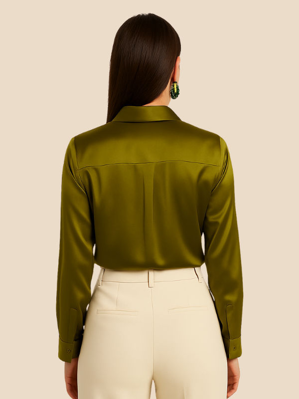 Sophisticated women's button-up blouse with long sleeves, great for workwear.