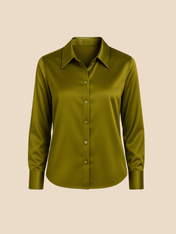 Fashionable women's long sleeve button blouse, offering elegant and casual appeal.