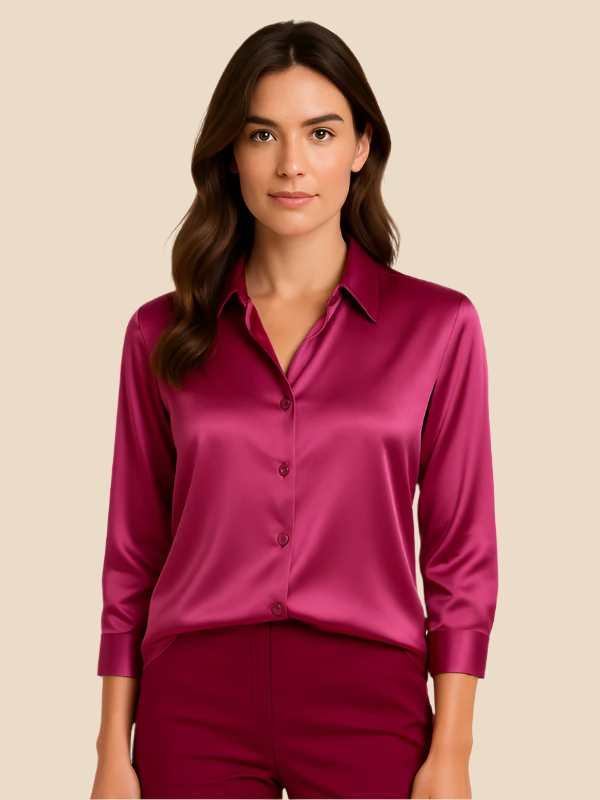 Stylish women's button-up long sleeve top, perfect for a refined casual look.