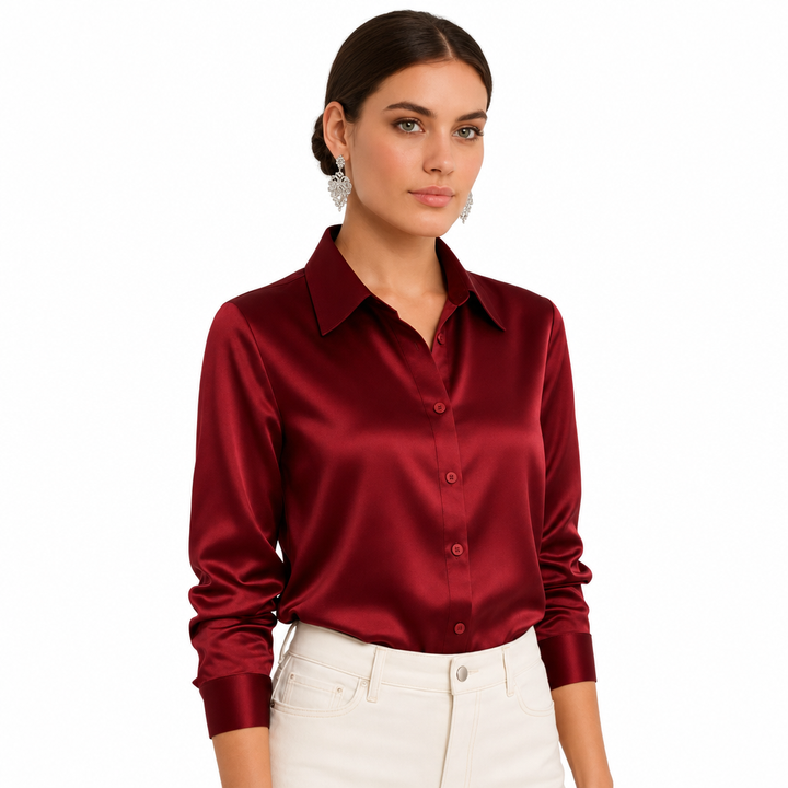 Sophisticated women's long sleeve button blouse, ideal for elegant office wear.