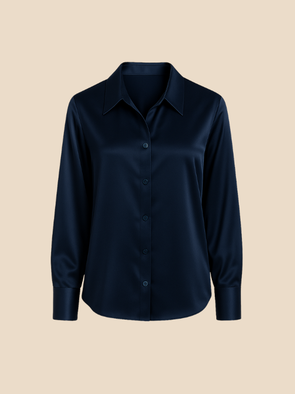 Stylish women's long sleeve button top, providing a refined and comfortable fit.