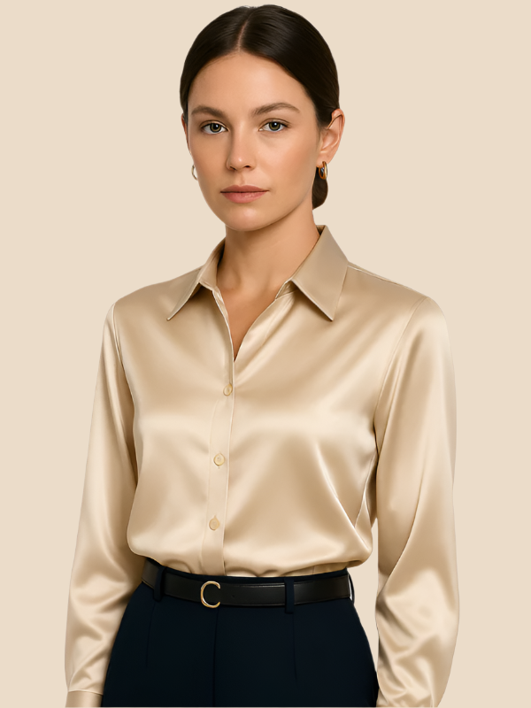 Elegant women's long sleeve button blouse, designed for comfort and chic appeal.