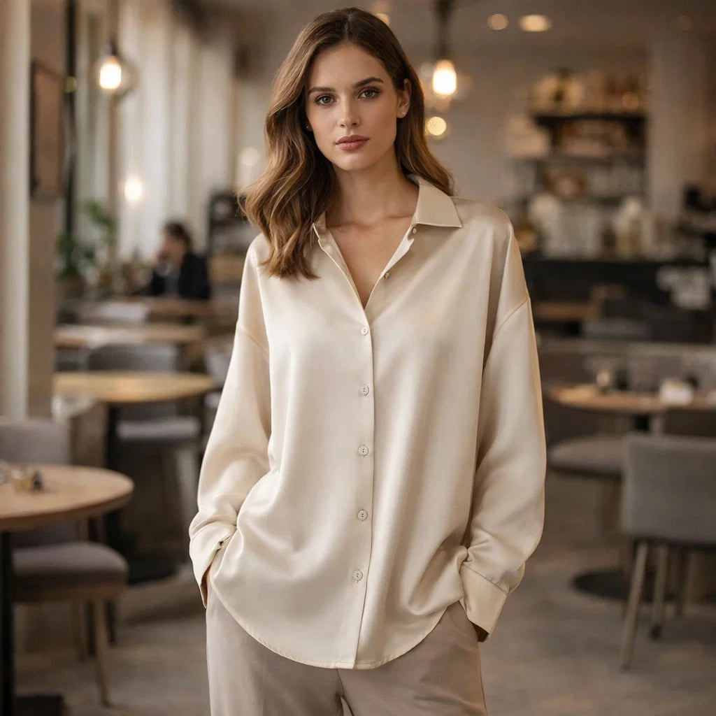 Elegant women's long sleeve office blouse, perfect for professional work wear and sophisticated style.