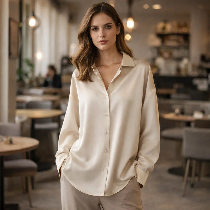 Elegant women's long sleeve office blouse, perfect for professional work wear and sophisticated style.