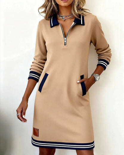 Casual women's long sleeve tunic dress, styled for everyday comfort, perfect for fall fashion.