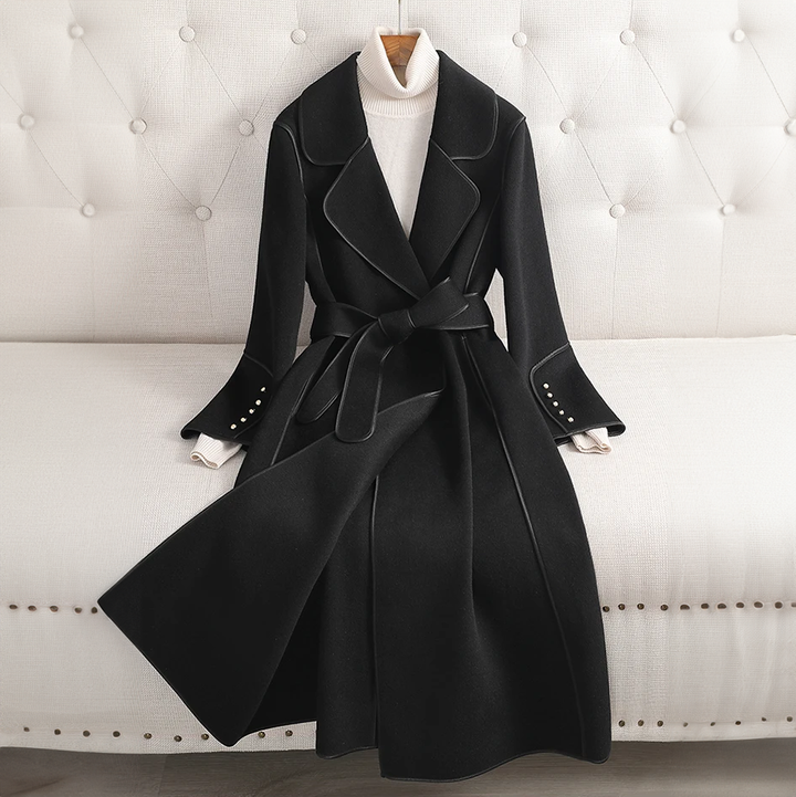 Women's elegant long trenchcoat, a tailored belted coat designed for a flattering fit & versatile fashion.
