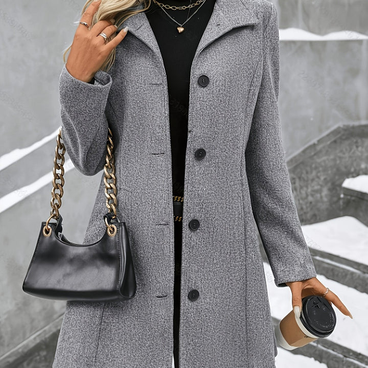 Classic elegant women's longline single-breasted coat, featuring a timeless notch collar design.