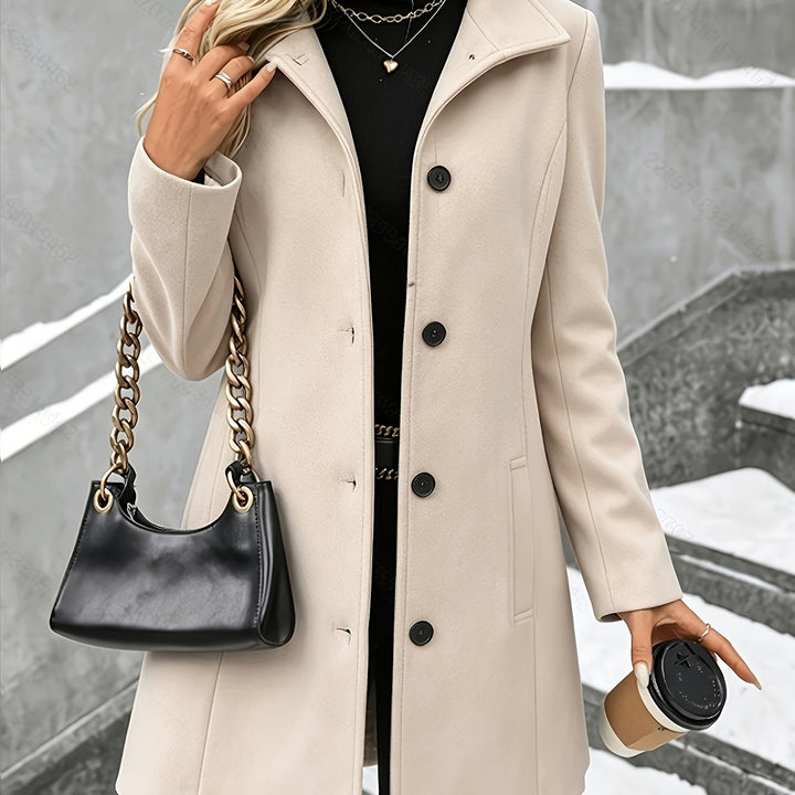 Women's sophisticated longline tailored coat, single-breasted style with an elegant notch collar.