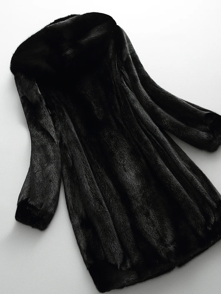 Chic women's longline hooded winter coat, a versatile and elegant piece for sophisticated looks.