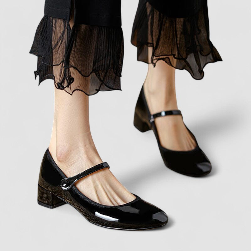 Elegant women's Mary Jane block heel shoes with a comfortable round toe, ideal for work or dress.
