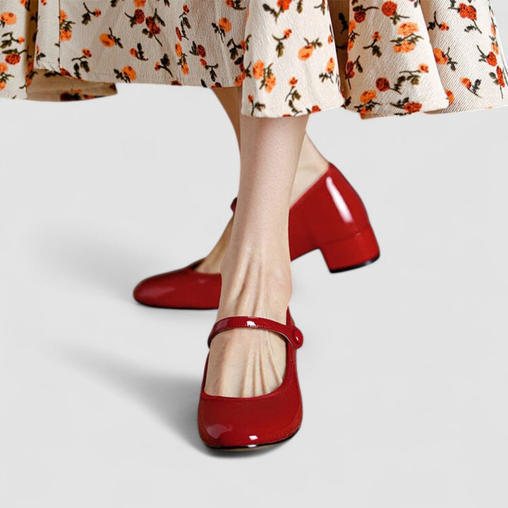 Elegant women's dress shoes: Mary Jane style with a sturdy block heel and comfortable round toe.