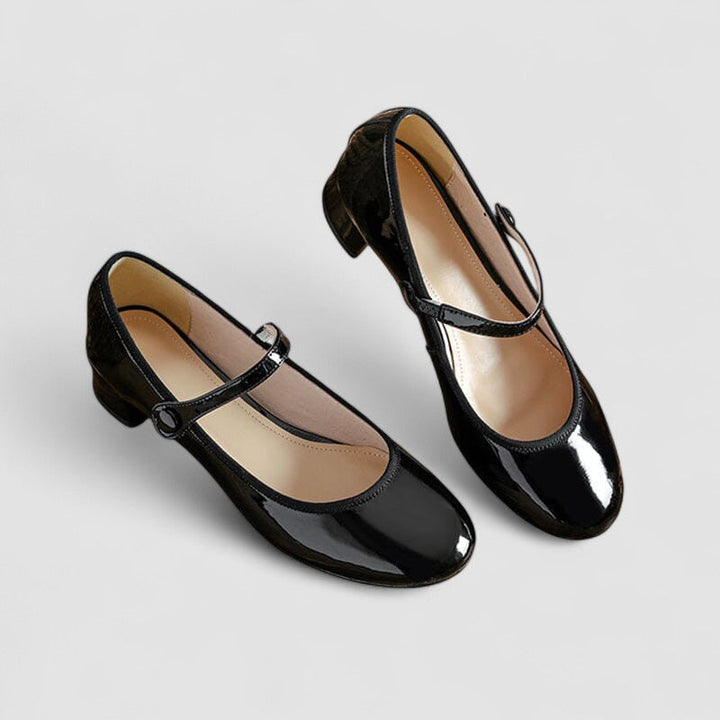 Classic women's Mary Jane block heel shoes, featuring a comfortable round toe, suitable for elegant attire.